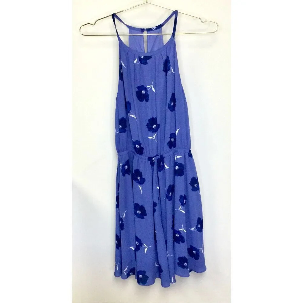 Banana Republic‎ Womens Small Halter Style Dress Blue Floral Elastic Waist Flowy